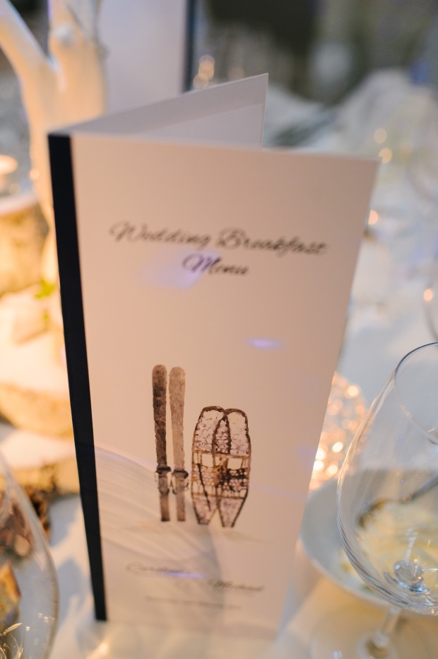 skiing themed wedding menu stationery