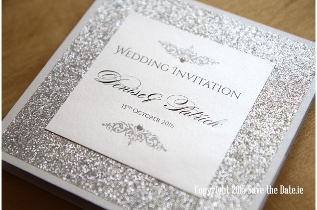 Silver glitzy wedding invitations