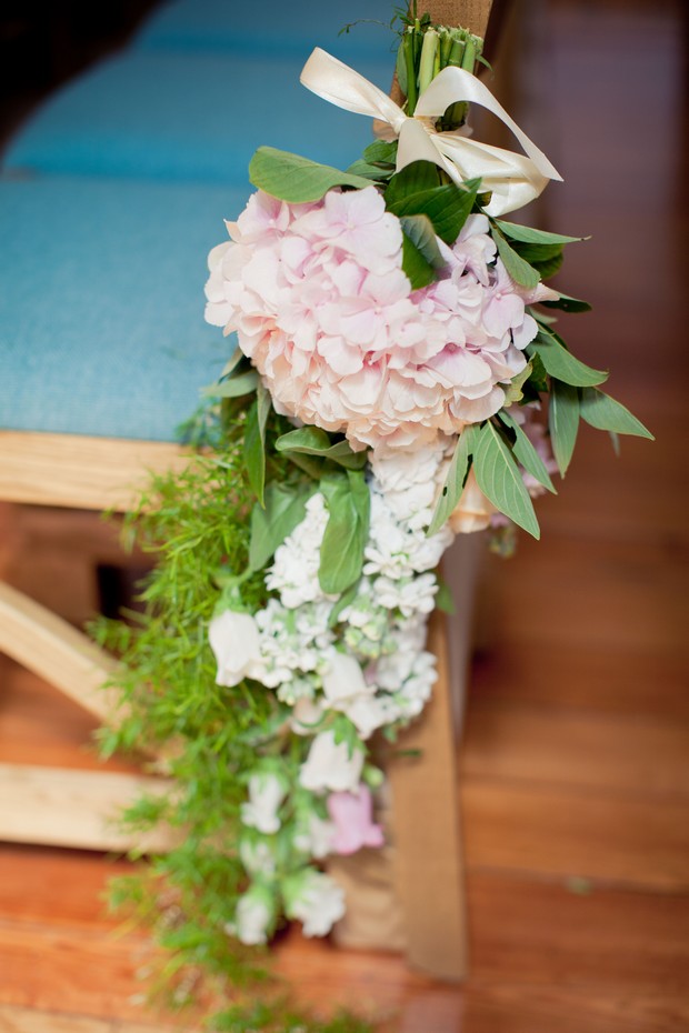 pink green fresh flower pew end