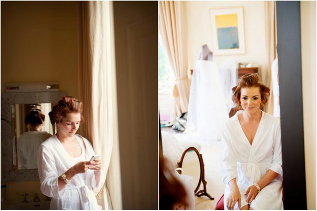 bride getting ready hair done rollers