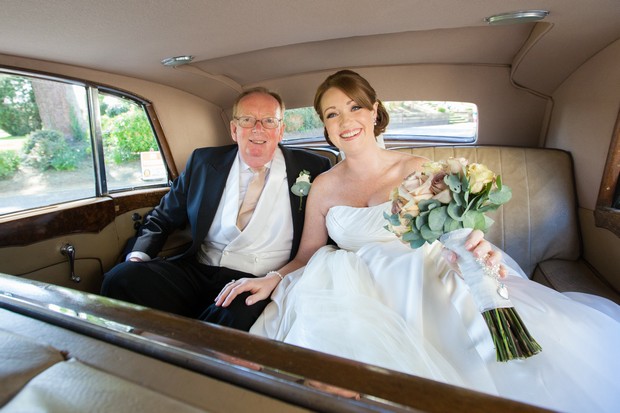 bride and father in wedding car