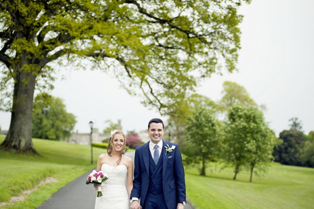 bride and groom outside cabra castle