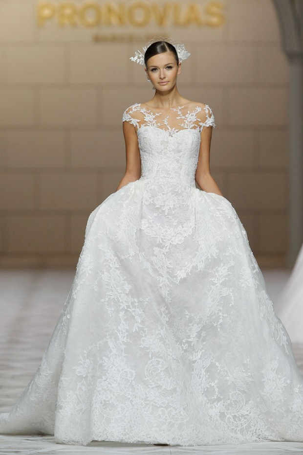 pronovias-2015-applique-sheer-neckline-wedding-dress