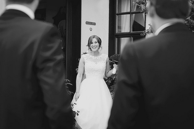 bride first look black and white