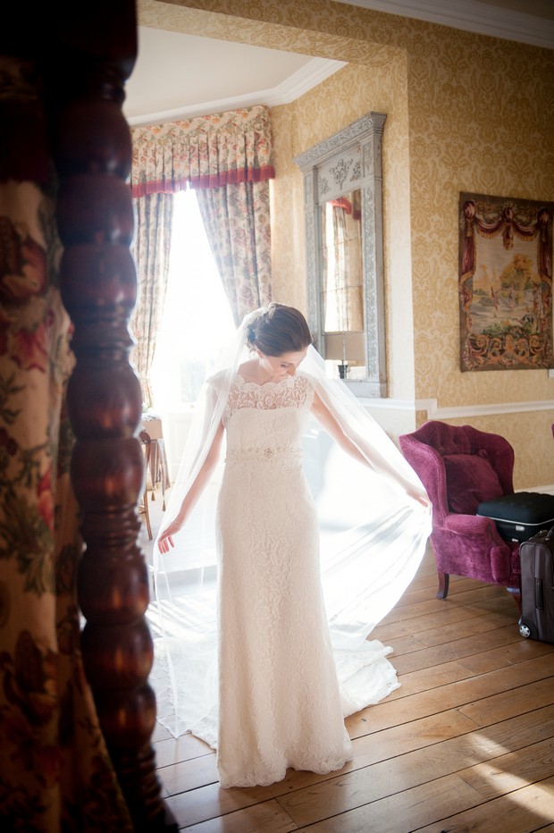 bride in chapel length veil