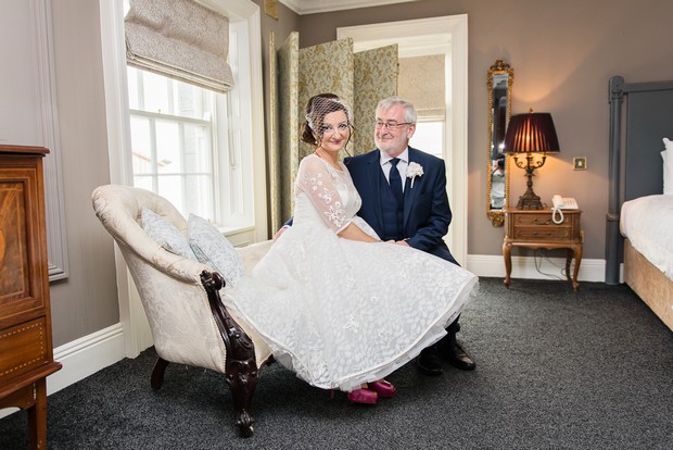 Bride in tea length wedding dress at Clonabreany House - weddingsonline