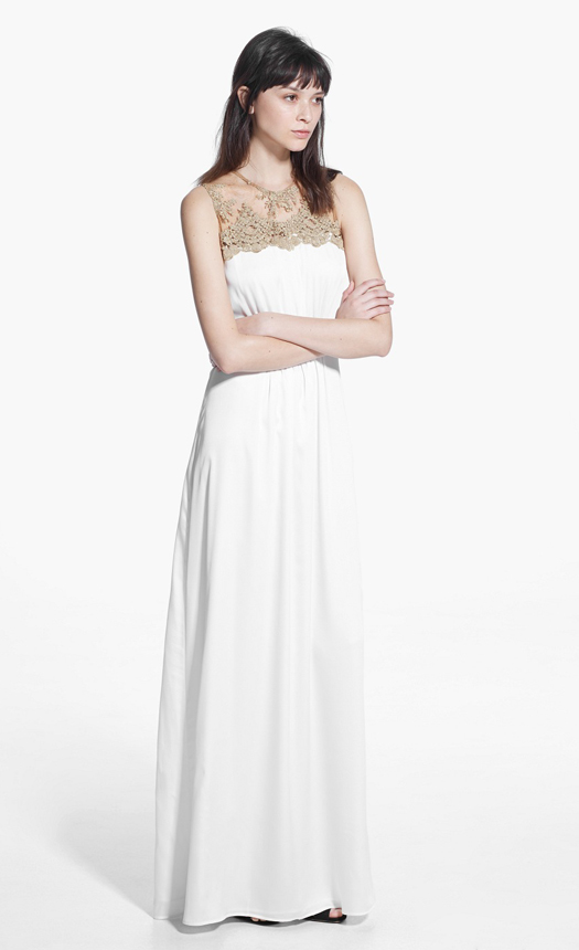 white-bridesmaid-dress-with-embellished-gold-neckline-mango