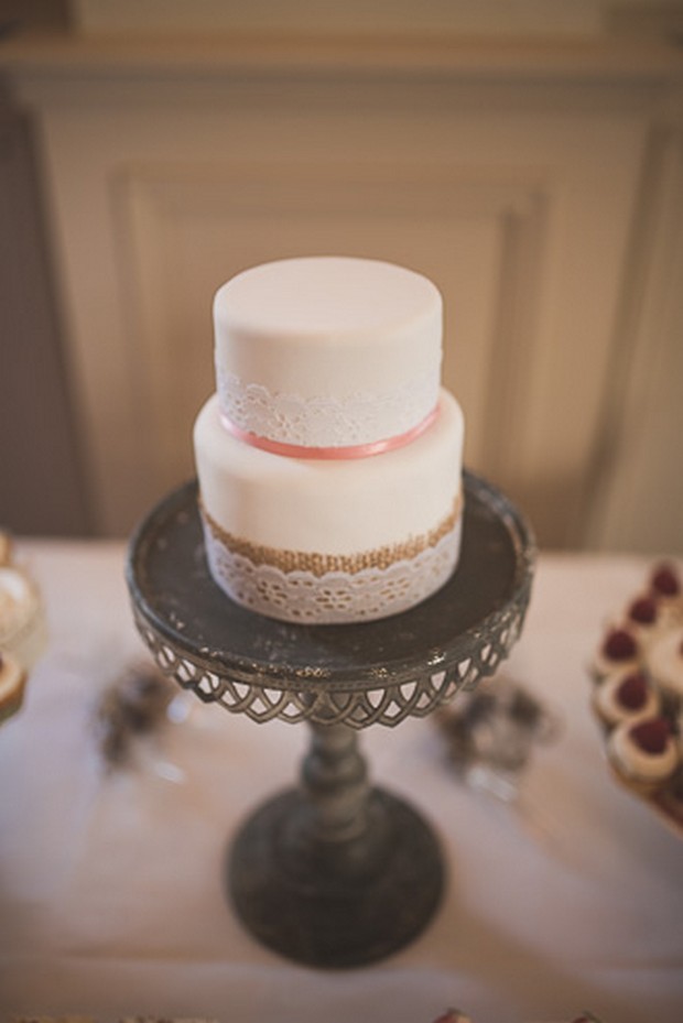 white-two-tier-simple-wedding-cake-peach-gold (2)