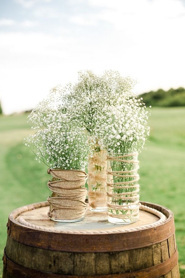 twine-covered-mason-jars-babys-breath-wedding-centerpiece