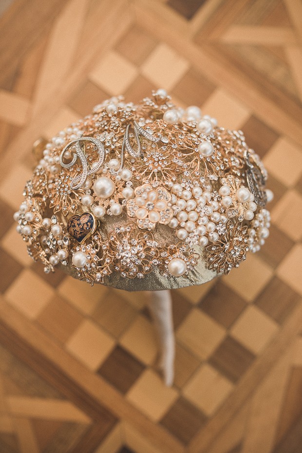 pearl-gold-blue-brooch-bouquet-initials-monogram-wedding-brown
