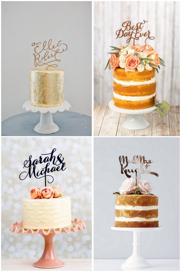wedding-cake-trends-2016-calligraphy-toppers-words