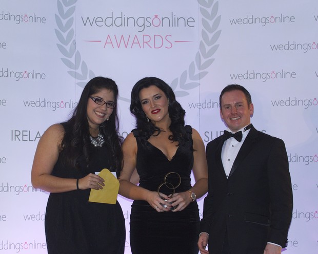 DONEGAL Stationery Designer of the Year - Kerry Harvey Designs, pictured at the 2016 National Weddingsonline awards held on Monday 15th February 2016 at the Grand Hotel, Malahide l-r, Jessica Mavare WOL, Adelle Mc Callion and Jonathan Byrans WOL