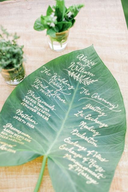 wedding-program-giant-leaf-tropical-theme