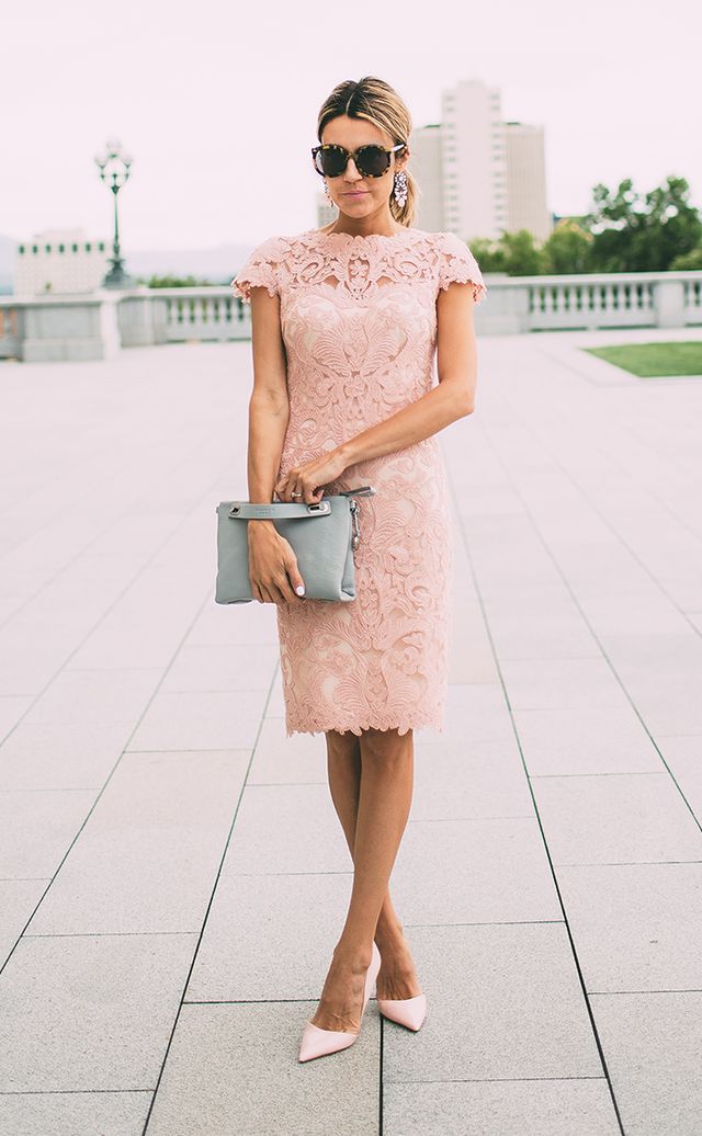 chic-blush-lace-wedding-guest-dress-hellofashion