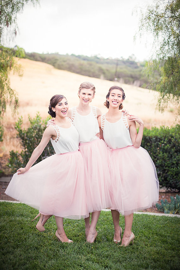 bridemsaids-in-separates-tulle-pink-skirts