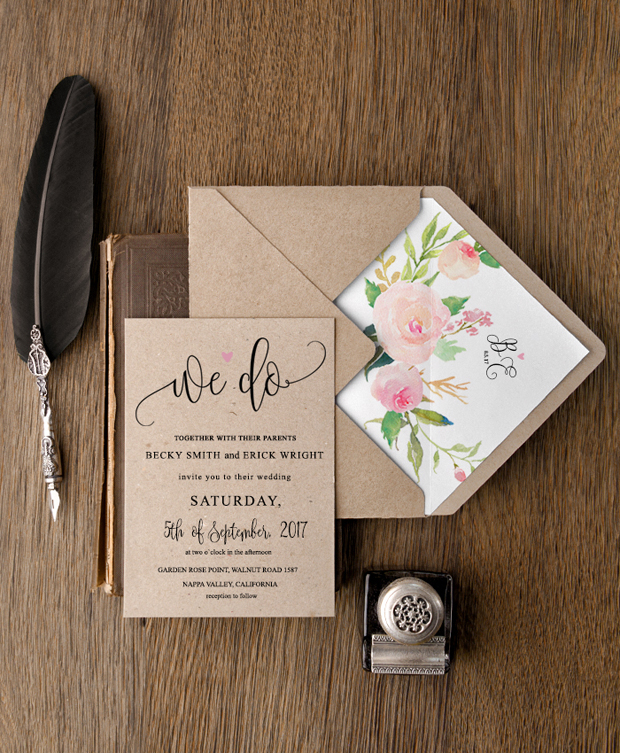 kraft-paper-and-floral-wedding-invitation=4-love-polka-dots