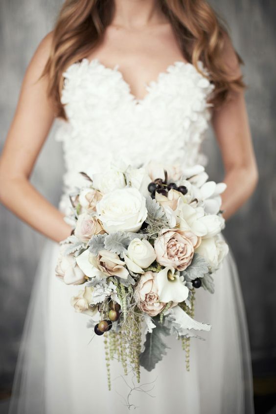 Winter-Wedding-Bouquet-Pale-Cascading-Grey-Pink-weddingsonline