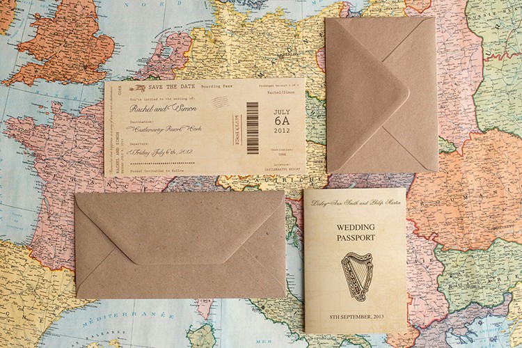 Travel inspired wedding stationery